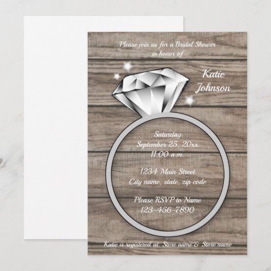 Rustic Wood Diamond Ring Vrijgezellenfeest Kaart (Voorkant / Achterkant)