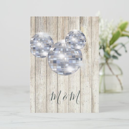 Rustic Wood Disco Silver Chic Wedding Kaart (Staand voorkant)