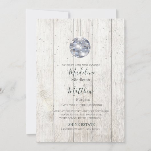 Rustic Wood Disco Silver Chic Wedding Kaart (Achterkant)
