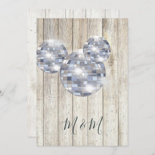Rustic Wood Disco Silver Chic Wedding Kaart (Voorkant / Achterkant)