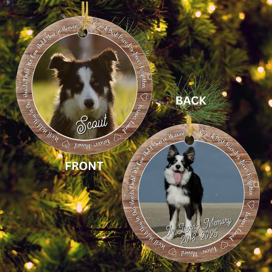 Rustic Wood Dog Memorial Forever Loved & Missed Keramisch Ornament