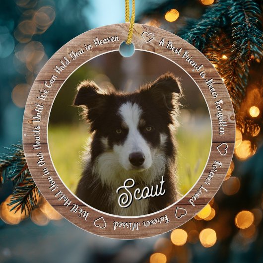Rustic Wood Dog Memorial Forever Loved & Missed Keramisch Ornament