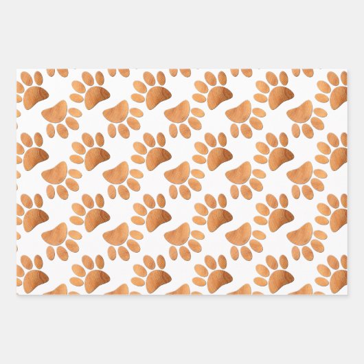 Rustic Wood Dog Pawprint Inpakpapier Vel (Voorkant)