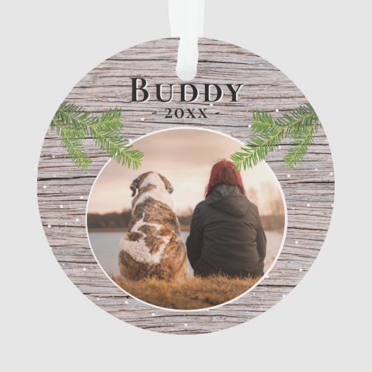 Rustic Wood Dog Pet 2 Foto's Kerstmis Ornament (achterkant)