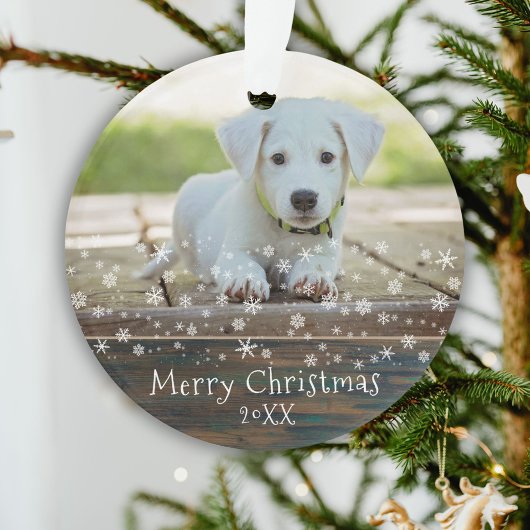 Rustic Wood Dog Pet Foto Snowflake Kerstmis Ornament