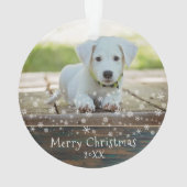 Rustic Wood Dog Pet Foto Snowflake Kerstmis Ornament (achterkant)