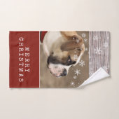 Rustic Wood Dog Pet Foto Snowflakes Kerstmis Handdoek (Handdoek)