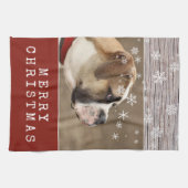 Rustic Wood Dog Pet Foto Snowflakes Kerstmis Theedoek (Horizontaal)