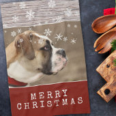 Rustic Wood Dog Pet Foto Snowflakes Kerstmis Theedoek