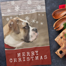 Rustic Wood Dog Pet Foto Snowflakes Kerstmis