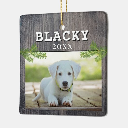 Rustic Wood Dog Pet met kerstcadeautje Keramisch Ornament (Links)