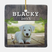 Rustic Wood Dog Pet met kerstcadeautje Keramisch Ornament (Achterkant)