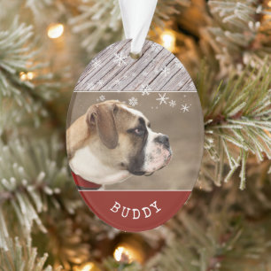 Rustic Wood Dog Pet Photo Holiday Keepslag Ornament