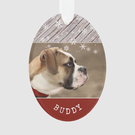 Rustic Wood Dog Pet Photo Holiday Keepslag Ornament (voorkant)
