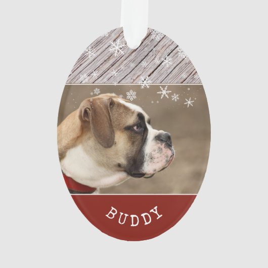 Rustic Wood Dog Pet Photo Holiday Keepslag Ornament (achterkant)