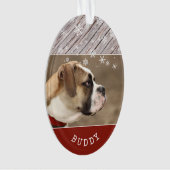 Rustic Wood Dog Pet Photo Holiday Keepslag Ornament (voorkant)