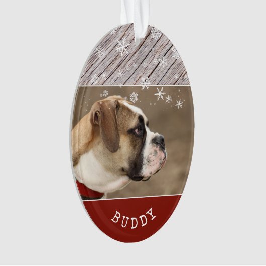 Rustic Wood Dog Pet Photo Holiday Keepslag Ornament (voorkant)