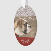 Rustic Wood Dog Pet Photo Holiday Keepslag Ornament (voorkant)