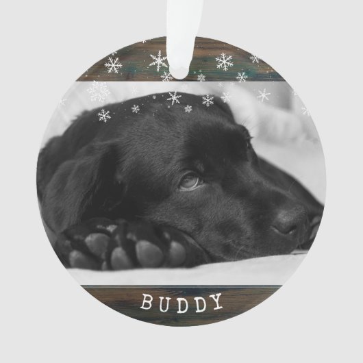 Rustic Wood Dog Pet Photo Snowflakes Keepslag Ornament (voorkant)