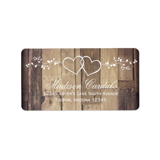 Rustic Wood Double Hearts Wedding Adresetiketten Etiket (Voorkant)