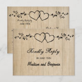 Rustic Wood Double Hearts Wedding RSVP BRIEFKAARTE Uitnodiging Briefkaart (Voorkant / Achterkant)