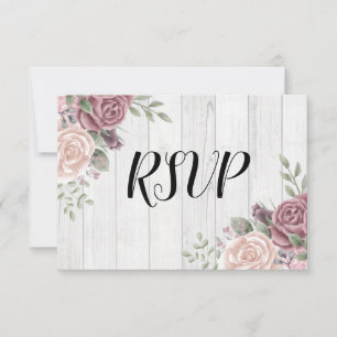 Rustic Wood Dusty Roos Waterverf Floral RSVP Kaartje