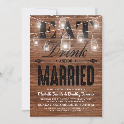 Rustic Wood Eat Drink en huwelijkshuwelijk Kaart (Voorkant)