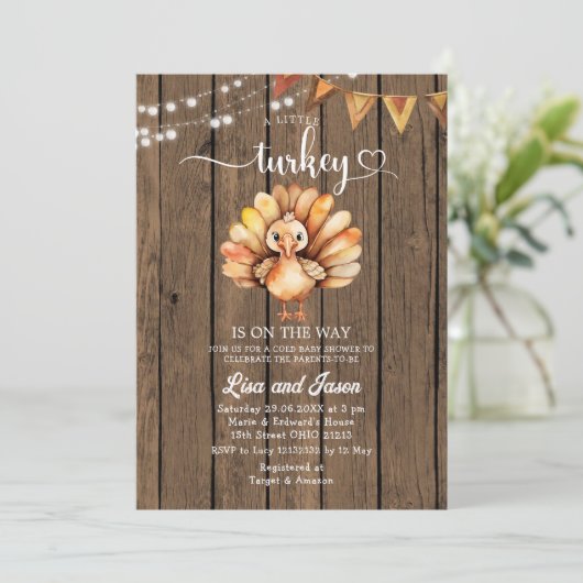 Rustic Wood Een beetje Turkije Herfst Baby shower Kaart (Staand voorkant)