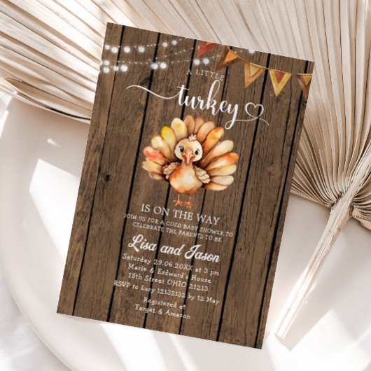 Rustic Wood Een beetje Turkije Herfst Baby shower Kaart