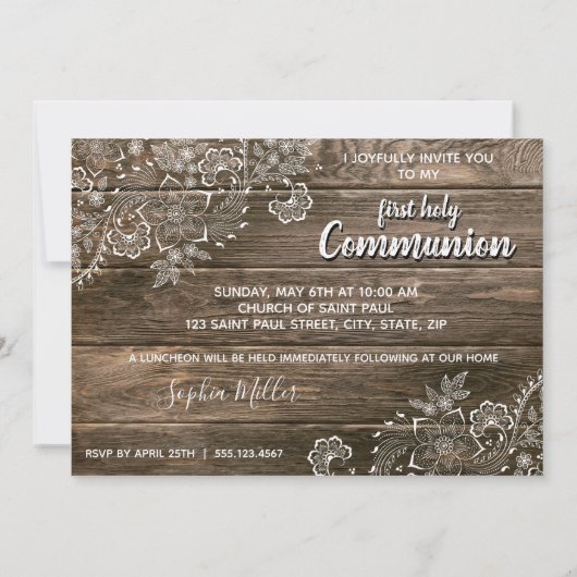 Rustic Wood Eerste communiqué Foto Uitnodiging (Achterkant)