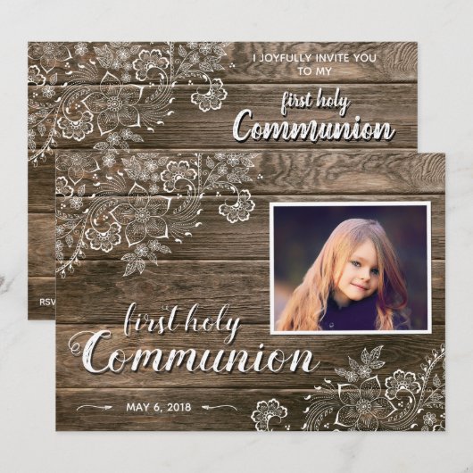 Rustic Wood Eerste communiqué Foto Uitnodiging (Voorkant / Achterkant)