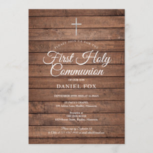 Rustic Wood Eerste Heilige Communauteit Uitnodigin Kaart