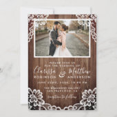 Rustic Wood & Elegant Lace Wedding Photo Kaart (Voorkant)