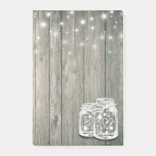 Rustic Wood Elegant Mason Jar String Light Post-it® Notes (Voorkant)