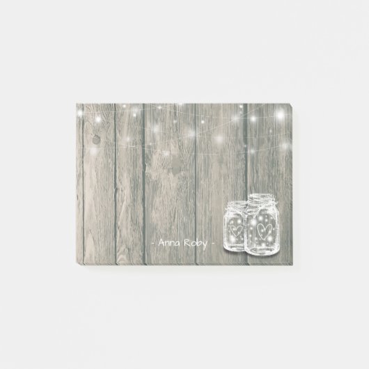 Rustic Wood Elegant Mason Jar String Light Post-it® Notes (Voorkant)