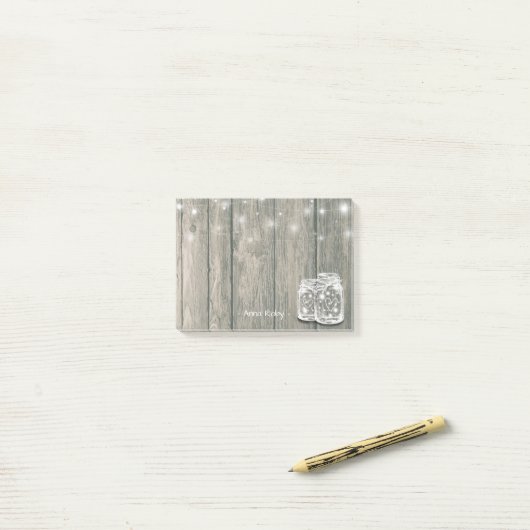 Rustic Wood Elegant Mason Jar String Light Post-it® Notes (Op bureau)