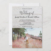 Rustic wood elegant photo country Wedding Kaart (Voorkant)