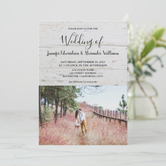 Rustic wood elegant photo country Wedding Kaart (Staand voorkant)