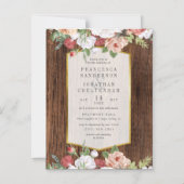 Rustic Wood & Elegant Rose Bouquet | Weddenschap Magnetische Uitnodiging (Voorkant)