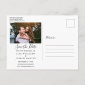 Rustic Wood Elegant Script Save the Date Photo Briefkaart (Achterkant)