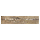 Rustic Wood + Elegant White Typografie Naambordje (Voorkant)