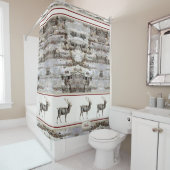 Rustic Wood Elk/rendierfamilie Monogram tan grijs Douchegordijn (In situ)