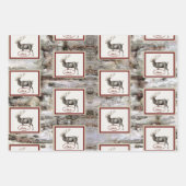 Rustic Wood Elk/rendierfamilie Monogram tan grijs Inpakpapier Vel (Voorkant 3)