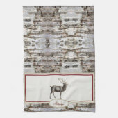 Rustic Wood Elk/rendierfamilie Monogram tan grijs Theedoek (Verticaal)