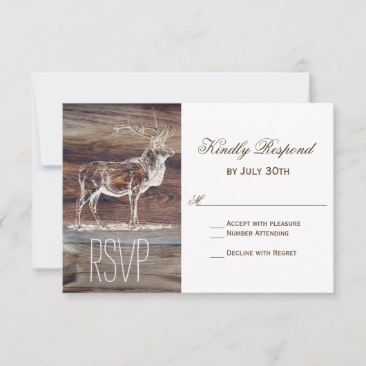 Rustic Wood Elk Wildlife Wedding RSVP-kaarten RSVP Kaartje (Voorkant)