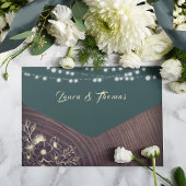 Rustic Wood Emerald Green Wedding All In One Uitnodiging