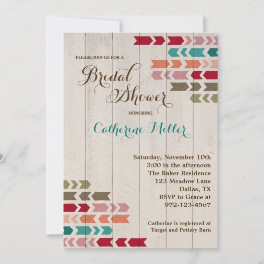 Rustic Wood en Arrow Bridal Shower Invitations Kaart (Voorkant)