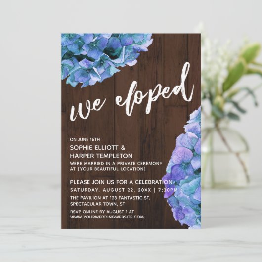 Rustic Wood en Blue Hydrangea We hebben eruit geha Kaart (Staand voorkant)