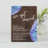 Rustic Wood en Blue Hydrangea We zijn getrouwd Kaart (Staand voorkant)