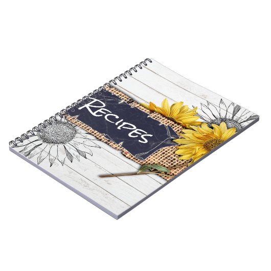 Rustic Wood en Burlap Sunflower Recipe Notitieboek (Linkerzijde)